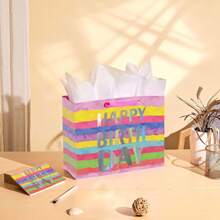 1 件优质黑色生日快乐礼品袋 - 包括薄纸、贺卡和优雅的设计 - 非常适合男士和女士的生日、派对和情人节庆祝情人节