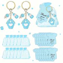 5/10/15/20 Juegos de recuerdos de ducha con diseño de oso llavero, con bolsas de organza blanca y etiquetas de agradecimiento, adecuado para duchas, fiestas, cumpleaños y decoraciones de eventos