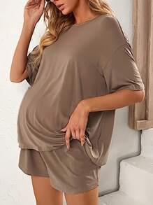 Christmas,Independence Day, Graduation Season, Women's Maternity Fashion Pajama Set, 2 Pieces Set, Off-The-Shoulder Top And Shorts, Casual Set, 2 Pieces Set, Women's Elegant T-Shirt Top And Shorts, Home Wear