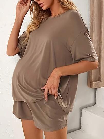 Independence Day, Graduation Season, Women's Maternity Fashion Pajama Set, 2 Pieces Set, Off-The-Shoulder Top And Shorts, Casual Set, 2 Pieces Set, Women's Elegant T-Shirt Top And Shorts, Home Wear