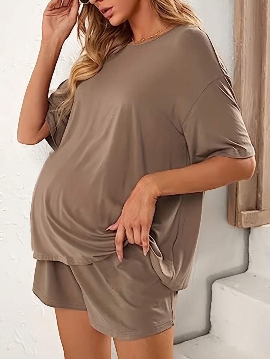 Christmas,Independence Day, Graduation Season, Women's Maternity Fashion Pajama Set, 2 Pieces Set, Off-The-Shoulder Top And Shorts, Casual Set, 2 Pieces Set, Women's Elegant T-Shirt Top And Shorts, Home Wear