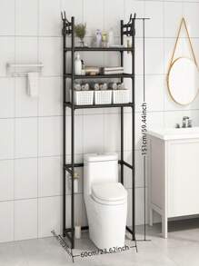 1pc 3-Tier Floor Bathroom Toilet Storage Rack, Multi-Layer Multifunctional Bath Space Saver Shelf