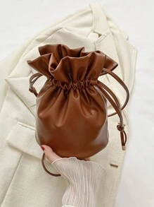 Drawstring Bucket Bag, Simple Drawstring Cross-Body Shoulder Bag