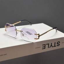 1 pieza Gafas de mujer con montura de metal sin borde de polígono, adecuadas para fotografía callejera y atuendo diario para vacaciones de verano en la playa, al aire libre, viajes