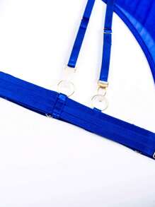 Woman's Sexy Lingerie Greener Mesh See Through Garter Bra Set Of 3 - Royal Blue - View 2