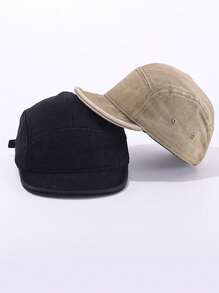 1pc Retro Short Brim Washed Color Block 5-Panel Baseball Cap, Casual Unisex