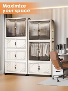 Portable Closet Wardrobe, Folding Cabinet With Hanging Rod And Door, Closet Hanging Organizer Bedroom Armoire Portable Closets For Hanging Clothes, Stackable Storage Box Easy Assemble, Large Capacity Closet Storage For Bedroom, Living Room, Home Decor Apartment Essentials Home Essentials Room Decor Clothes Organizer Closet Organization And Storage Bedroom Decor Clothes Storage Dresser For Bedroom Dorm Room Essentials College Wardrobe Closet Furniture Closet Door Kitchen Cabinet Storage Toy Box Storage Cube Organizer Laundry Room Organization Clear Stackable Storage Drawers - 白色 - 查看 2
