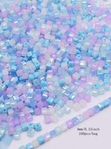 4mm 100pcs/Lot Pink Purple Cube Czech Crystal Glass Beads Cube Square Glass Loose Space Beads For Jewelry Making DIY Handmade