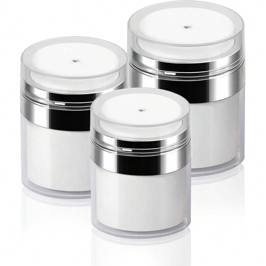 3 PCS Airless Pump Jars Mixed(0.5Oz+1.0Oz+1.7Oz) Moisturizer Pump Dispenser Air Pump Container For Cream, Cream Jar Vacuum Empty Bottle Dispenser Cosmetic Jar, White - 白色 - 查看 1