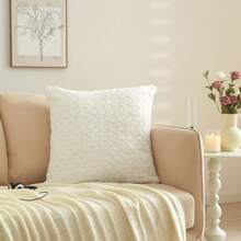 22" X 22" Rosette Faux Fur Decorative Pillow For Adults, Vanilla Dream