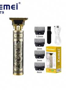 Kemei KM-T9 电动理发机 男友礼物 专业理发器套装 USB 充电式迷你胡须修剪器 0mm 雕刻剪 复古合金机身 1 件 - 銅色 - 查看 11