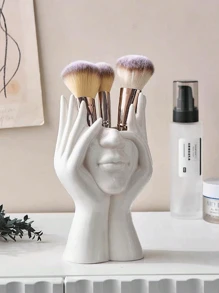 1 pièce Un support de pinceau pour le visage de style artistique doux et de luxe léger, un organisateur élégant de maquillage et d'accessoires (blanc) Décoration de la salle de bain à la maison Organisateur de maquillage d'été Retour à l'école