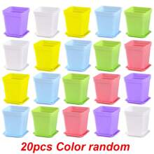 10/20pcs Colorful Mini Square Succulent Pot With Tray Plastic Flower Pot Plant Growing Container Suit For Home Garden Balcony Office - Multicolor - View 16