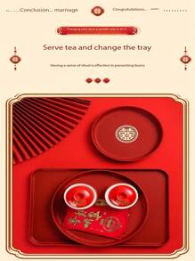 1pc Wedding Display Tray, Red Celebratory Candy Dish, Plastic Tea Serving Platter With "Xi" Character, Wedding Ceremony Accessories, Suitable For Gifting, Festivals, Housewarming, Anniversary, Grand Opening, Awards Ceremony - Multicolor - View 7