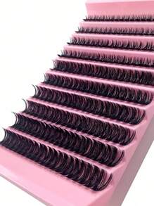 200根60D假睫毛，长度8-16毫米，纤细单根睫毛，自然妆效，蓬松簇状，DIY睫毛嫁接 - 黑色 - 查看 3