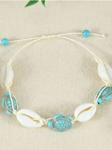 1pc Adjustable Vacation Marine Style Cartoon Shell Turtle Bracelet, Niche Design Jewelry - Multicolor - View 3
