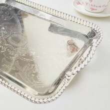 1pc Decorative Metal Rectangular Tray With Beaded Handles Serving Tray Hotel Decor, Suitable For Festival Center Decor, Hotel Home And Office Decor, Any Festival