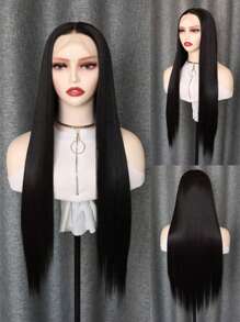 Tóc hỗn hợp được làm từ tóc người pha trộn với sợi tổng hợp và sợi protein. Tóc giả ren phía trước không keo 13x4 mật độ 180% - Tóc hỗn hợp của người Brazil, được nhổ sẵn với tóc con, Tóc giả đen thẳng cho phụ nữ, Kiểu tóc tự nhiên, Kiểu tóc bồng bềnh và mượt mà, Kiểu tóc thời trang | Vẻ ngoài thanh lịch | Tóc giả bồng bềnh và mượt mà (Tóc giả bob dài 6-16 inch, Tóc giả dài 18-36 inch) Tóc hỗn hợp - Tự nhiên & Đen - Xem 9