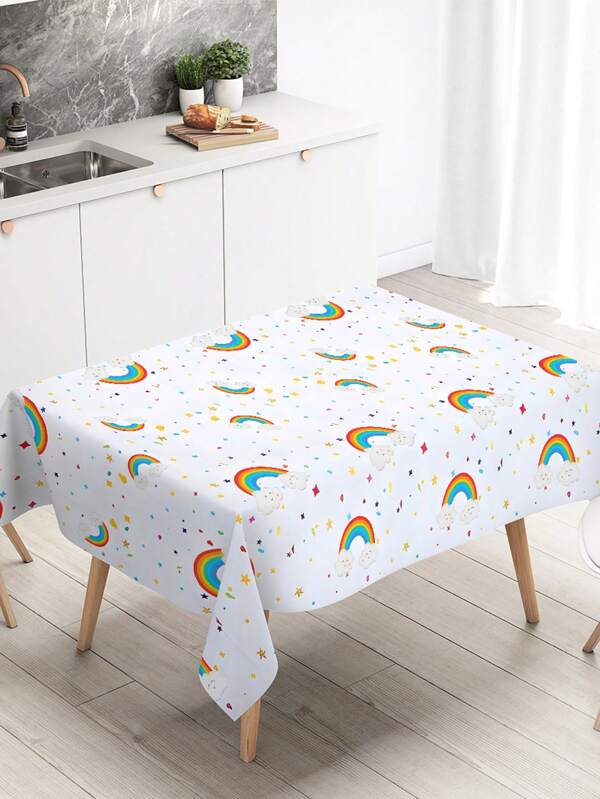 1pc Boho Rainbow Style Plastic Tablecloth Table Cover For Party Supplies, Rainbow Cloud Pattern Disposable Party Tablecloth, Boho Birthday Babe Shower Party Table Decorations, Boho Rainbow Waterproof Rectangle PE Table Cover, Birthday Dining Room Kitchen Table Decor, Great For Birthday, Wedding And Various Themed Parties And Daily Decor, Boho Theme Family Holiday Home Decor, Boho Style Table Cloth, Party Favors