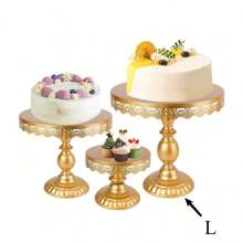 1pcsRound Golden Cake Stand, Elegant Lace Decorated Dessert Tray, Suitable For Weddings, Birthdays, Parties, Celebrations, Cake Display Stands