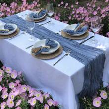 1 Set Table Runner + 12 Napkins, Gray Green Cheese Cloth Table Cloth And Napkins Set, 13 Ft Bohemian Gauze Cheese Cloth Table Runner With 12 Napkins (50*50cm), Rustic Pleated Table Cloth And Napkins, Suitable For Wedding Birthday Party Table Decor