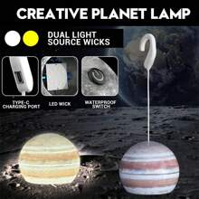 [Creative Planet Lamp] 3-Color Light Source + Type-C Fast Charging No-Installation Hook Design ▎Waterproof For Rainy Days Use Bedroom/Camping Atmosphere Artifact