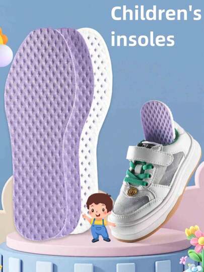 2Pcs Cutable Children's PU Insoles For Boys And Girls, Baby Children's Soft Sole Sports, Sweat Absorbing, Odor Proof, Breathable Insoles
