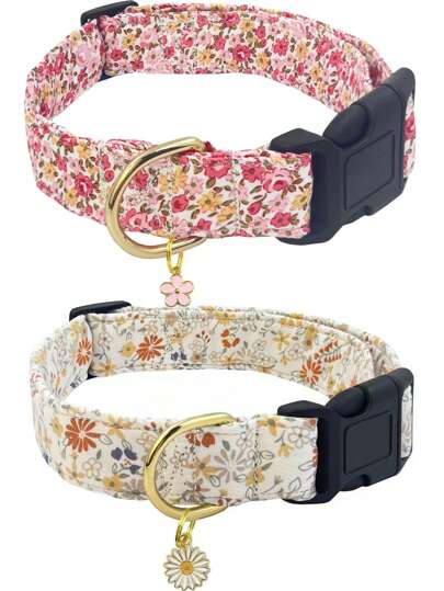 Colliers de chien floraux mignons avec un petit charm de fleur pour chats femelles et mâles, chiots, petits, moyens et grands chiens