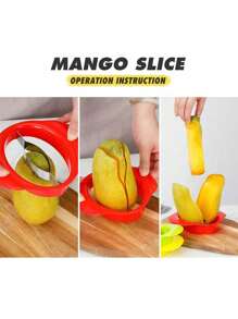 1 件不锈钢芒果去核器，厨房芒果去籽工具，轻松去除果核，不弄脏双手 - 紅色 - 查看 5