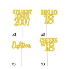 12pcs Happy Birthday Cupcake Toppers, Black Glitter Cake Decoration For 18th, 21st, 30th, 40th, 50th, 60th, 70th Birthday, Anniversary Party Supplies, Available In Black, Gold, Rose Gold
