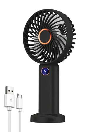 Mini ventilador de mano con pantalla digital, 5 velocidades, ventilador de escritorio portátil y silencioso para oficina, dormitorio, uso al aire libre, recargable