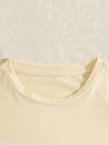 休闲饮料字母印花圆领短袖T恤 - 卡其色 - 查看 5