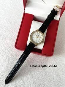 Pablo Raez 1 Stück 18K Gold Schmuck Damenuhr mit Strass, luxuriöse Kleid-Uhr für Damen, Edelstahl IPG-Beschichtung, Top-Marke, neue Sommerzubehöre, Strass, elegantes, hochwertig, modisches Design, atmungsaktives, weiches Mikrofaser-Lederarmband, Party Girl Quarz-Uhr
