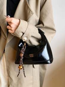 Women's Faux Snake Skin Woven PU Solid Color Simple Style Handbag, Fashionable And Versatile - Black - View 5