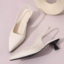 Sandales à talon ouvertes pour femmes, chaussures de soirée à bout pointu avec bride arrière et talon moyen, conviennent pour la fête, le bureau, le travail, à porter avec des jupes, beige, élégantes et charmantes