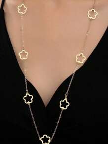 1 Piece Gold Four Leaf Clover Necklace Clover Pendant Station Necklaces For Women 18K Gold Plated Stainless Steel Lucky Leaf Jewelry,For Everyday And Party Accessories