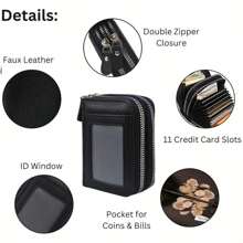 Hot Credit Card Holder Wallet RFID Blocking Small Wallet For Women Double Zipper Wallet With ID Window Gift For Women Coin Wallet - Multicolor - View 7