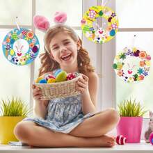 270 pièces Kit artisanal de Pâques, autocollants en mousse, panneaux de couronne de Pâques, décorations DIY en mousse, lapins de Pâques, œufs, poussins. Autocollants de Pâques pour enfants. Décoration de porte d'entrée pour le printemps