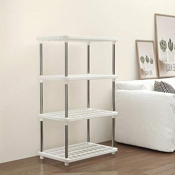 1 Pieza Organizador de almacenamiento de plástico impermeable y de múltiples usos con 4 niveles - Unidad de estantería versátil para cocina, baño, dormitorio, oficina, garaje