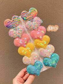 8/10/12/14/20/36pcs Glitter Bow Flower Pentagram Heart Hair Clips, Everyday Sweet Girl Hair Accessories