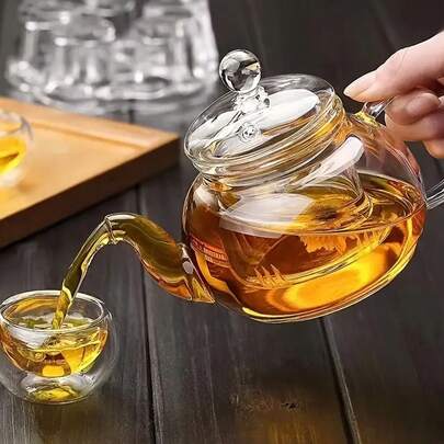 600ml/800ml/1000ml 耐熱高ホウ珪酸ガラス ティーポット 1個、茶こし付き、透明ガラスティーポット 茶葉茶&ハーブティー用、ガス&IH対応 ゲーズネック ティーポット、キャンドル不要のガラス製ティーウォーマー、新学期