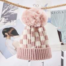 Women Funny Hat - 粉紅白格 - 查看 4