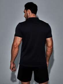 Men's Anti-Sweat Quick Dry No Stain Summer Business Breathable Polo Shirt, Turndown Collar Casual Holiday T-Shirt, Training Self-Discipline GOGOGO!! - Black - View 3