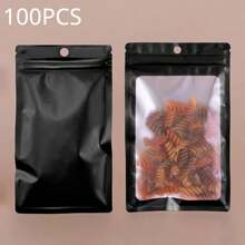 100 túi kẹo Mylar có thể đóng lại, túi đóng gói chống mùi nhỏ màu đen có cửa sổ phía trước, túi nhựa PE tráng nhôm đựng mẫu bánh quy ăn nhẹ, thực phẩm bảo quản, đồ trang sức, đồ dùng cho tiệc ngày lễ - màu đen - Xem 6