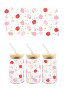 Cute Strawberry Bow UV DTF Transfer Sticker, Suitable For Libbey Glass Cups, Friction Transfer Applicable, Suitable For 16oz Glass Cups, Bottles, Coffee Mugs Etc., Waterproof Self-Adhesive Sticker, Also Applicable For Laptop, Greeting Cards, Party Decorations And Any Hard Surface Transfer Sticker - Multicolor - View 5