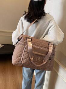 Embroidered Diamond Check, Duffel Bag, Travel Bag, Large Capacity Travel Bag, Multi-Pocket Storage, Leisure Travel, Business, Tourism, Hospital, Nylon Sports Bag, Vacation School Storage Outdoor Beach Sports Bag, Dance Travel Dry And Wet Separation Fitness Bag, Men And Women Tote Bag, Children's School Luggage Storage Bag - Multicolor - View 10