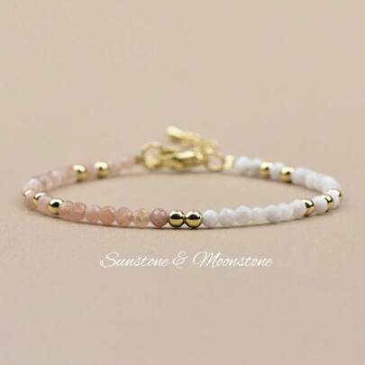 1 szt. Minimalistyczna modna naturalna bransoletka z koralików z kamienia słonecznego i księżycowego, 3 mm fasetowane kryształowe koraliki damskie opaska na nadgarstek, odpowiednia do noszenia na co dzień i na wakacje