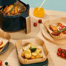 25/50/100/200pcs Air Fryer Paper Oven Grease Pad Paper Household Food Grease Bowl High Temperature Resistant Square Baking Silicone Paper - Primary Color Square - View 4