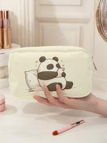 Bear Pattern Corduroy Makeup Bag, Lightweight Zipper Cosmetic Storage Bag Sweet Style Versatile Toiletries Organizer, Gift For Girls Women Friends,Travel Portable Cosmetic Storage Bag Holiday Essentials Holiday Travel Essentials Travel Bag Travel Accessories