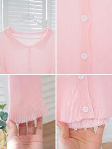 Delicate & Romantic Light Pink Spring/Summer Cardigan For Women, Thin Notched Collar Long Sleeve Button Up Knit Outerwear